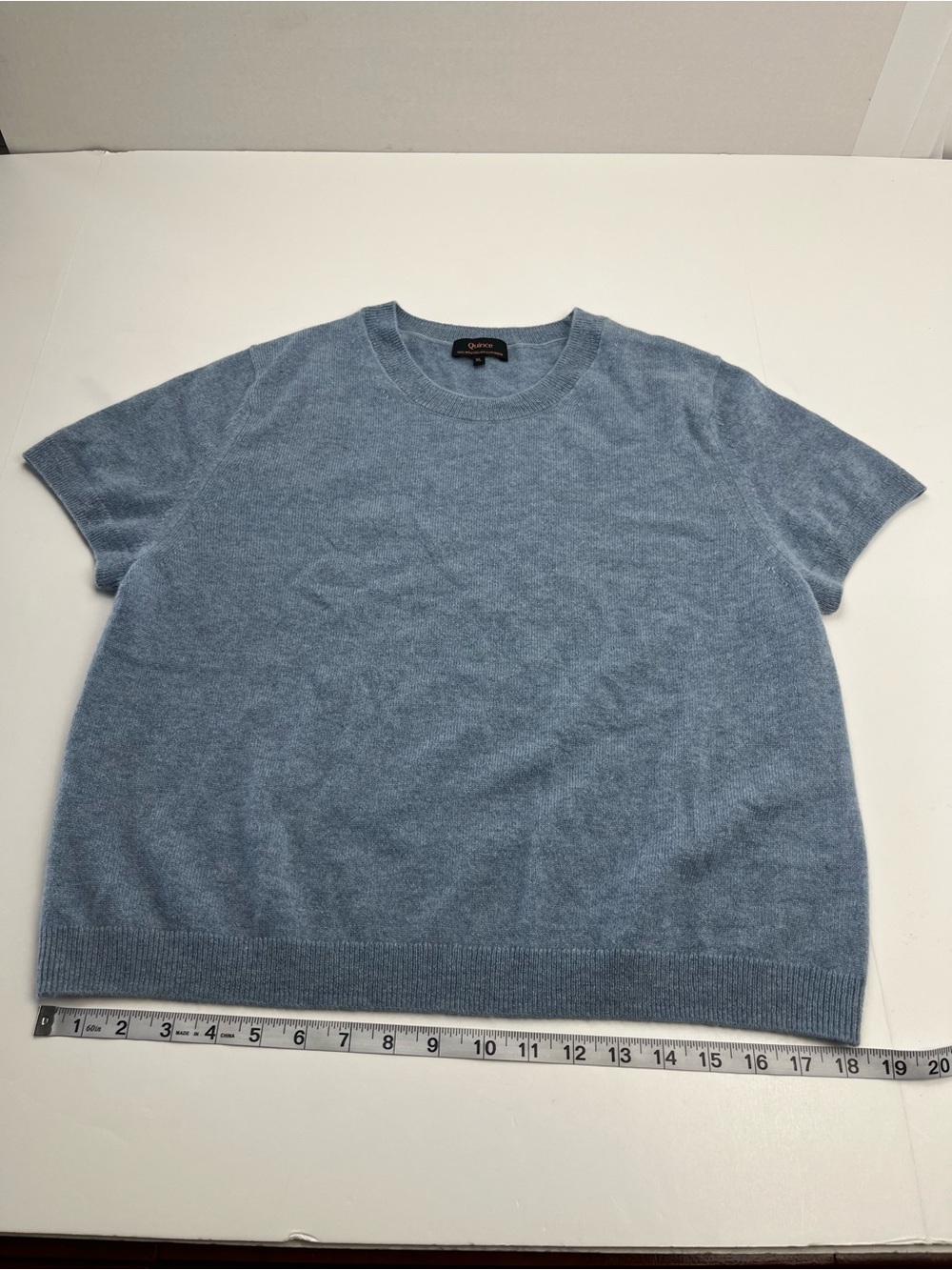 Quince Light Blue Short Sleeve Cashmere Sweater - Picture 7 of 8